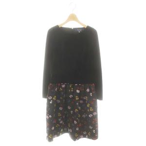 ワンピース ロング ミモレ 長袖 ベロア 切替 花柄 38 黒 ブラック /MF OS