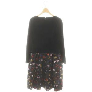 M'S GRACY ワンピース ロング ミモレ 長袖 ベロア 切替 花柄 38 黒 ブラック /MF OS
