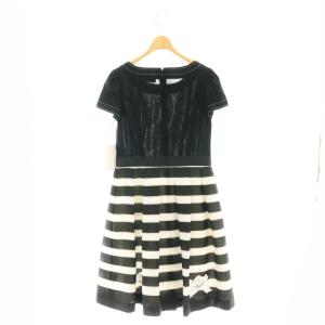 M'S GRACY ボーダー 切替 ワンピース 膝丈 半袖 38 黒 白 ブラック ホワイト /MI OS