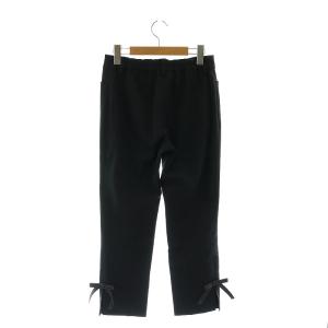 M'S GRACY パンツ テーパード 裾リボン ジッパーフライ リネン混 36 黒 ブラック 白 ホワイト