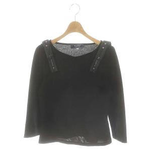 カットソー 肩リボン 七分袖 38 黒 ブラック /MF OS