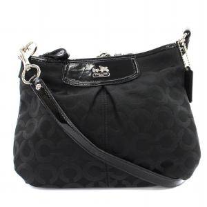 オプアート ショルダーバッグ 総柄 キャンバス ロゴ チャーム 黒 ブラック