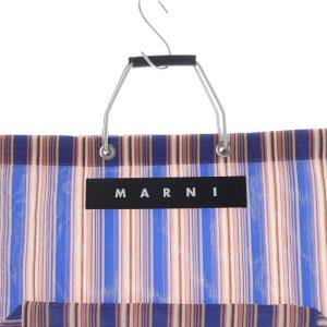 MARNI フラワーカフェ ストライプ トートバッグ ハンドバッグ 青 ピンク /SR33
