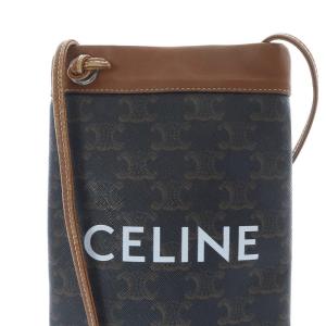CELINE トリオンフロゴポシェットショルダーバッグ ブラウン