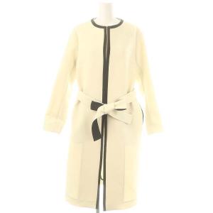 パイピングノーカラーコート アウター フロントホック ベルト付き 3 L アイボリー /YQ OS