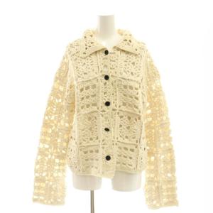 24SS クロシェニットシャツ Crochet Knit Shirts 長袖 フロントボタン コットン F アイボリー