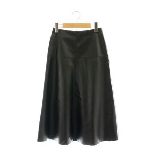 フェイクレザー フレアスカート ロング ストレッチ 34 黒 ブラック /ES OS
