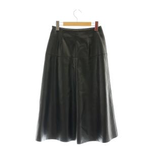 M-Premier BLACK フェイクレザー フレアスカート ロング ストレッチ 34 黒 ブラック /ES OS