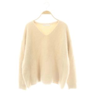 ファーニットVネックプルオーバー セーター 長袖 ウール ベージュ /MI OS