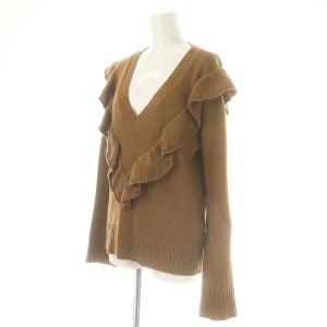 RED VALENTINO REDVALENTINO ウール混フリルVネックニット セーター 長袖 XS 茶 ブラウン /MI OS
