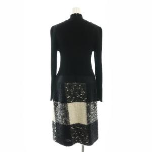 M'S GRACY Combi Knit One-piece ニットワンピース タートルネック 長袖 リボン ウール 42 XL 黒 ブラック