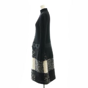 M'S GRACY Combi Knit One-piece ニットワンピース タートルネック 長袖 リボン ウール 42 XL 黒 ブラック