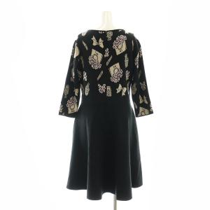 M'S GRACY Icon Motif Knit One-piece ニットワンピース 長袖 ひざ丈 フラワー 花柄 ウエストリボン ウール混
