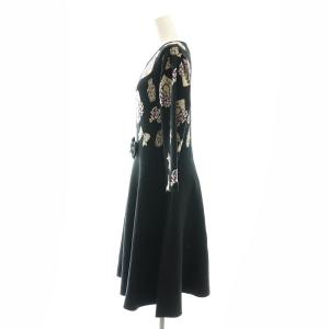 M'S GRACY Icon Motif Knit One-piece ニットワンピース 長袖 ひざ丈 フラワー 花柄 ウエストリボン ウール混