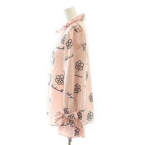M'S GRACY タグ付き カメリアモチーフ フリルブラウス 長袖 リボンブローチ付き 40 L ピンク
