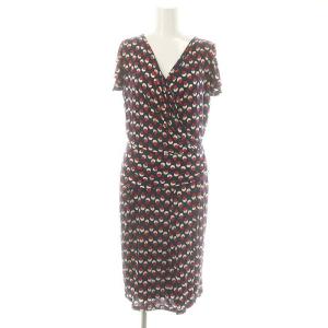 ドット柄ドレスワンピース 膝丈 フレンチスリーブ L 紺 アイボリー 赤 /MI OS