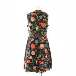 kate spade new york フラワーノースリーブワンピース 膝丈 Vネック 4 黒 ブラック マルチカラー NJMU8437