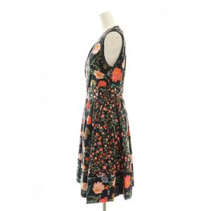 kate spade new york フラワーノースリーブワンピース 膝丈 Vネック 4 黒 ブラック マルチカラー NJMU8437