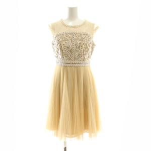 ビジュー装飾コード ワンピース 膝丈 ノースリーブ 36 ベージュ