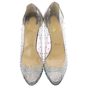 Christian Louboutin ラインストーン オープントゥ パンプス 36.5 シルバー色