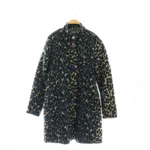 レオパードスタンドカラーコンチョボタンコート ウール混 44 黒 青 オフホワイト /MI OS SH