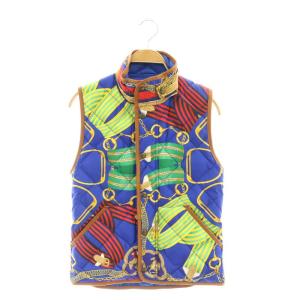 総柄キルティング中綿ベスト アウター ブルゾン フロントボタン XS 青 ブルー マルチカラー /YQ