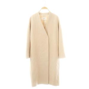 ウールビーバーVノーカラーコート アウター ロング 36 ライトベージュ /DO OS