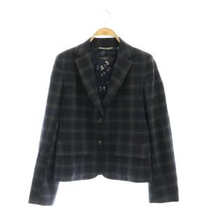 チェック 裏地総柄 テーラードジャケット シングル 40 黒 /HK OS