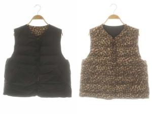 リバーシブル ダウンベスト レオパード ゼブラ柄 M ブラック ブラウン /DF OS