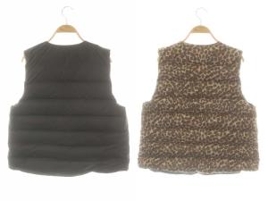 manipuri リバーシブル ダウンベスト レオパード ゼブラ柄 M ブラック ブラウン /DF OS