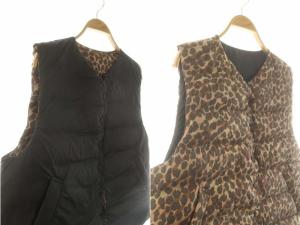 manipuri リバーシブル ダウンベスト レオパード ゼブラ柄 M ブラック ブラウン /DF OS