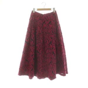 カットジャカードタックスカート ロング フレア M ピンク ブラック