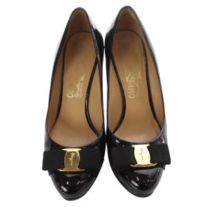 Salvatore Ferragamo ヴァラ リボン ヒールパンプス ピンヒール 6.5 24cm 黒 ブラック
