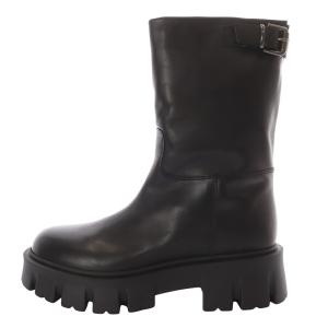 thick soled ショートブーツ チャンキーヒール プラットフォーム レザー 38 ブラック PAMELA1346