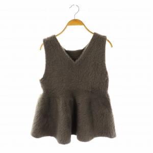 タグ付き 24AW フェザーペプラムジレ ベスト ニット Vネック フェイクファー 2 グレー /KO
