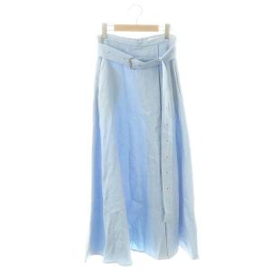 ロングスカート フレア 麻 リネン 38 ライトブルー /KO OS