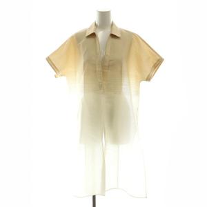 シースルー リネン混 半袖 ロングシャツ 2 ベージュ
