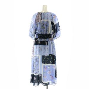 GRACE CONTINENTAL フラワープリントシャーリングワンピース ひざ丈 ミディ丈 花柄 36 ブルー