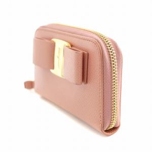 Salvatore Ferragamo ヴァラリボン レザー コインケース 小銭入れ コンパクト ラウンドファスナー ピンク KM-22D288