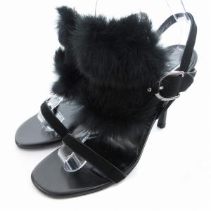 ストラップサンダル ミュール フェイクファー ピンヒール スエード 37 黒 ブラック /UD