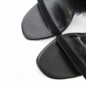 Longchamp ストラップサンダル ミュール フェイクファー ピンヒール スエード 37 黒 ブラック /UD