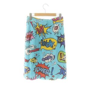 D&G コミック柄 スカート 膝丈 フレア 総柄 40 水色 マルチカラー /NR OS
