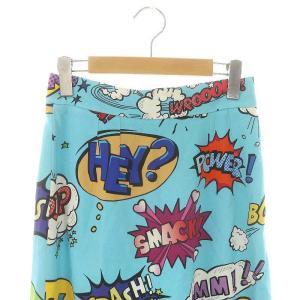 D&G コミック柄 スカート 膝丈 フレア 総柄 40 水色 マルチカラー /NR OS