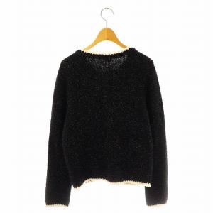 IENA 23AW ラメブークレートリミングカーディガン ニット カシミヤ混 ブラック ホワイト