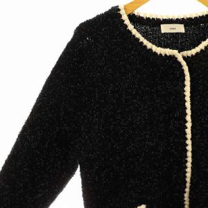 IENA 23AW ラメブークレートリミングカーディガン ニット カシミヤ混 ブラック ホワイト