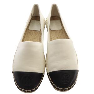 TORY BURCH エスパードリーユ フラットシューズ レザー 6 23cm 白 ホワイト 黒 ブラック /SR33