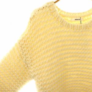 ebure タグ付き ウールローゲージチャンキーニット セーター クルーネック 長袖 ウール 38 オフホワイト /KO