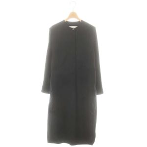 ヘリンボーン柄 ウール ノーカラースリットP/O ワンピース ロング 長袖 F ダークネイビー