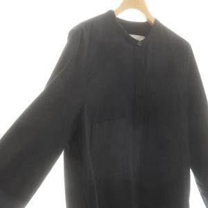 TICCA ヘリンボーン柄 ウール ノーカラースリットP/O ワンピース ロング 長袖 F ダークネイビー