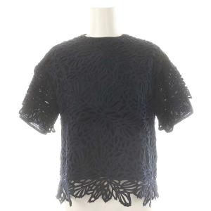 ADORE エールレース ブラウス×スカート セットアップ 半袖 ひざ丈 紺 ネイビー